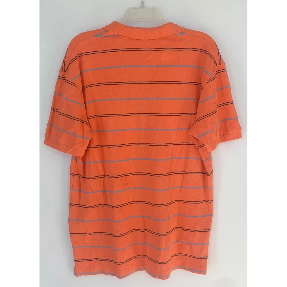 Polo Ralph Lauren Mens Medium Orange Striped Short Sleeve Cotton Polo Golf Shirt